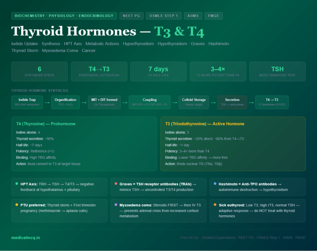 Thyroid Hormones — Complete Guide for NEET PG, USMLE & AIIMS | Synthesis, Function, Disorders & Clinical Significance