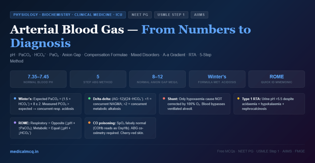Arterial Blood Gas Analysis — Complete Guide for NEET PG, USMLE & AIIMS | Interpretation, Disorders & Clinical Applications